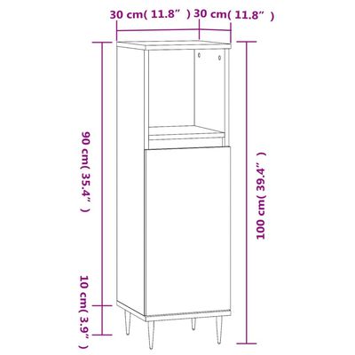 vidaXL Kylpyhuoneen kaappi korkeakiilto valk 30x30x100 cm tekninen puu