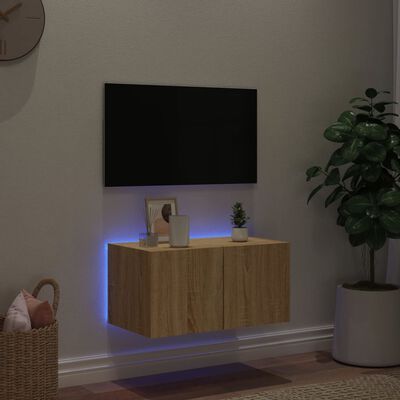 vidaXL TV-seinäkaappi LED-valoilla Sonoma-tammi 60x35x31 cm