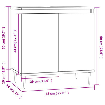 vidaXL Kylpyhuoneen kaappi ruskea tammi 58x33x60 cm tekninen puu