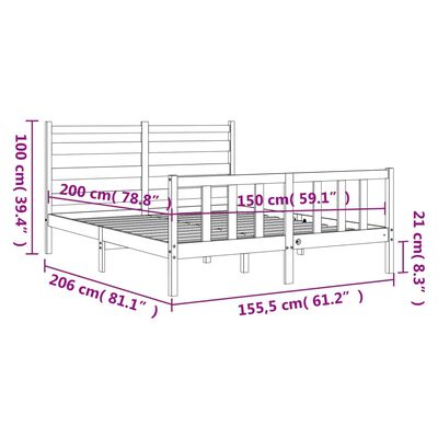 vidaXL Sängynrunko päädyllä King Size täysi puu