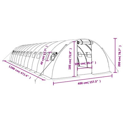 vidaXL Kasvihuone teräsrungolla vihreä 48 m² 12x4x2 m