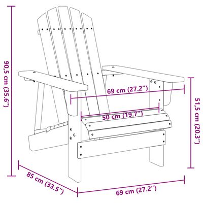 vidaXL Adirondack tuoli harmaa 69x85x90,5 cm täysi kuusi