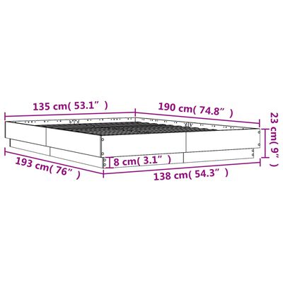 vidaXL Sängynrunko betoninharmaa 135x190 cm tekninen puu