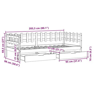 vidaXL Vuodesohva laatikoilla valkoinen 80x200 cm täysi mänty