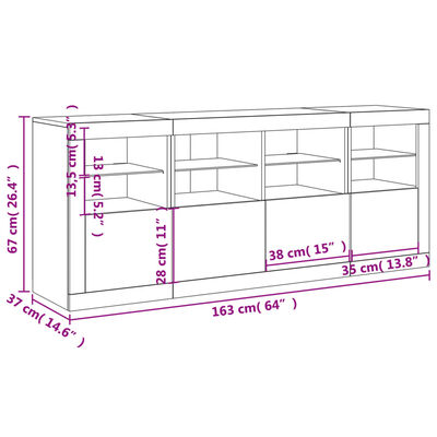 vidaXL Senkki LED-valoilla valkoinen 163x37x67 cm