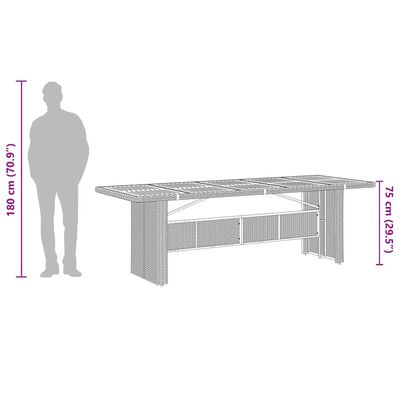 vidaXL Puutarhapöytä lasipöytälevy harmaa 240x90x75 cm polyrottinki