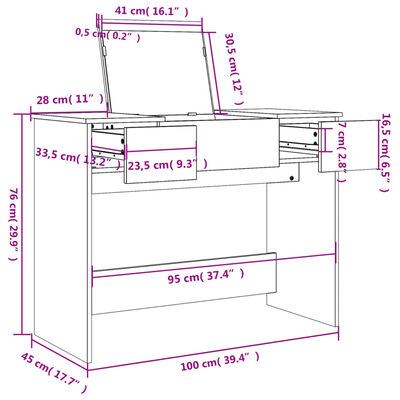 VidaXL Peilipöytä betoninharmaa 100x45x76 cm