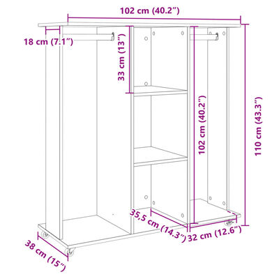 vidaXL Vaatekaappi pyörillä musta 102x38x110 cm tekninen puu