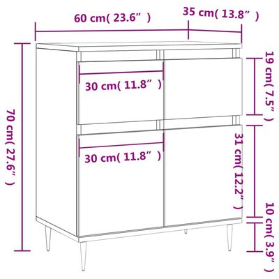 vidaXL Senkki harmaa Sonoma 60x35x70 cm tekninen puu