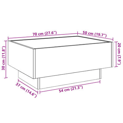 vidaXL Sohvapöytä LED-valoilla Sonoma-tammi 70x50x30 cm tekninen puu