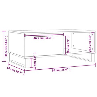 vidaXL Sohvapöytä ruskea tammi 90x50x36,5 cm tekninen puu