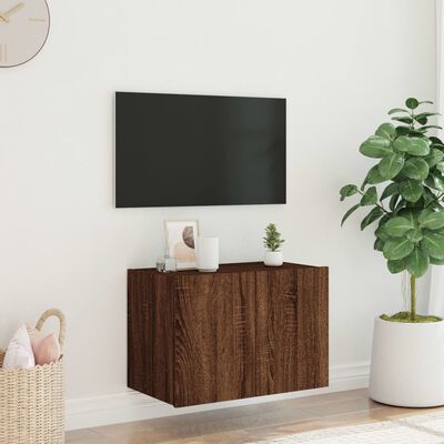 vidaXL TV-seinäkaappi LED-valoilla ruskea tammi 60x35x41 cm