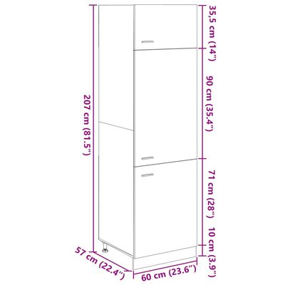 vidaXL Kaappi jääkaapille Sonoma-tammi 60x57x207 cm lastulevy