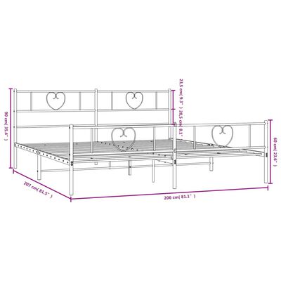 vidaXL Metallinen sängynrunko päädyillä musta 200x200 cm