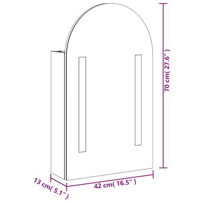 vidaXL Kylpyhuoneen peilikaappi LED-valolla kaari tammi 42x13x70 cm