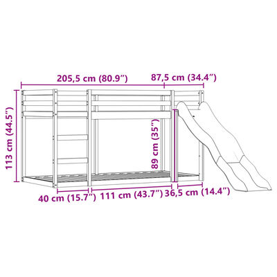 vidaXL Kerrossänky liukumäellä ja verhoilla mustavalkoinen 80x200 cm