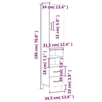 vidaXL Kaappi musta 34,5x34x180 cm tekninen puu