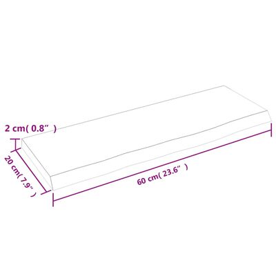 vidaXL Seinähylly 60x20x2 cm käsittelemätön täysi tammi