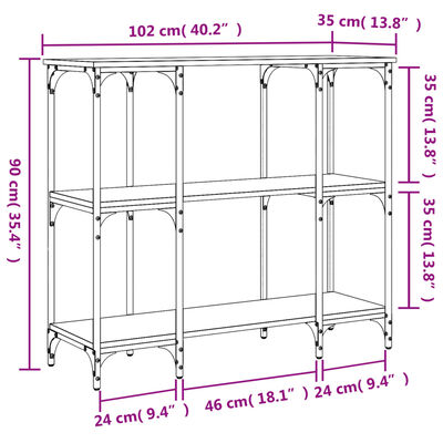 vidaXL Konsolipöytä savutammi 102x35x90 cm tekninen puu