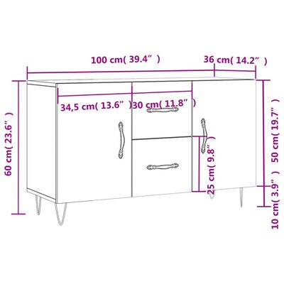 vidaXL Senkki Sonoma-tammi 100x36x60 cm tekninen puu