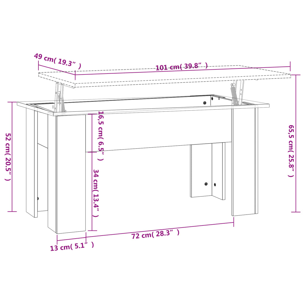 vidaXL Sohvapöytä Sonoma-tammi 101x49x52 cm tekninen puu