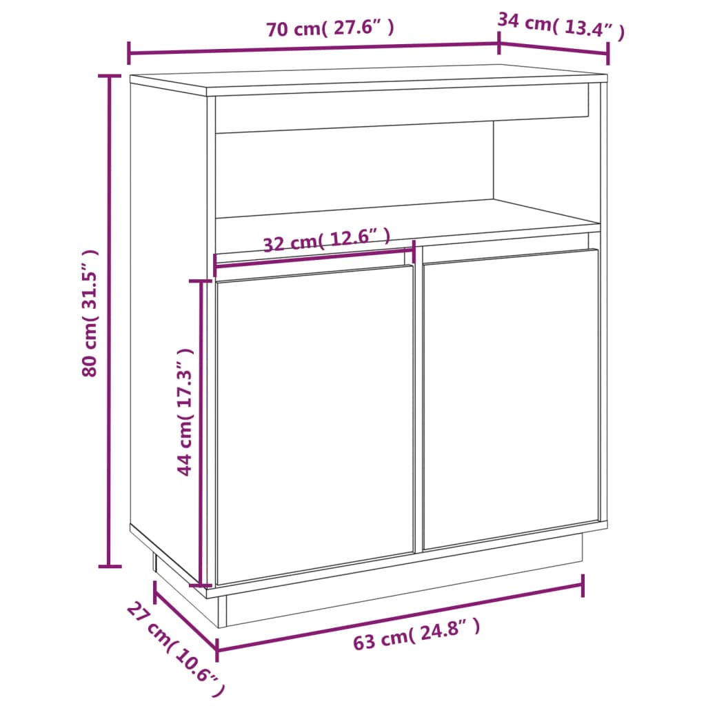 vidaXL Senkki musta 70x34x80 cm täysi mänty