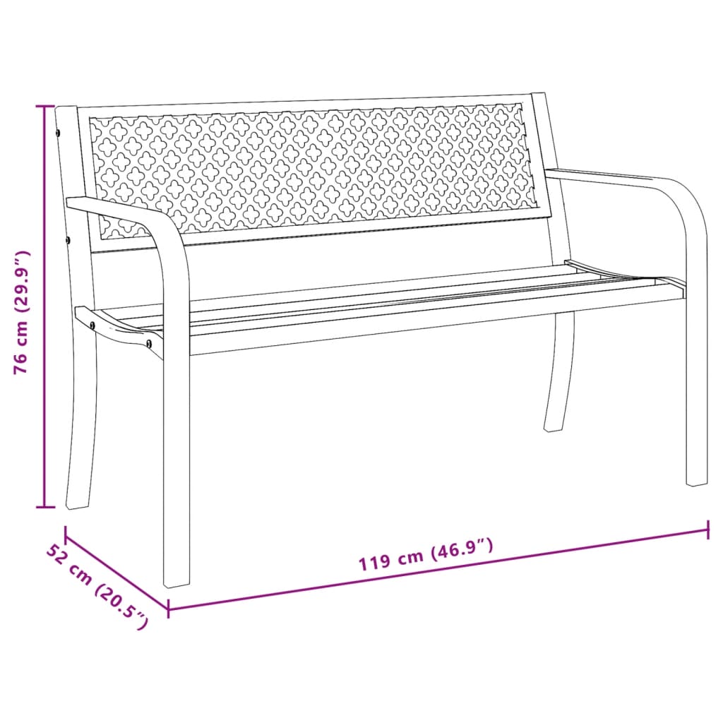 vidaXL Puutarhapenkki 119 cm musta teräs