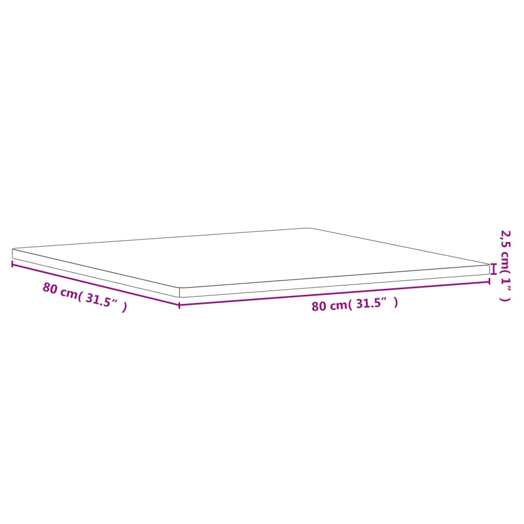 vidaXL Pöytälevy 80x80x2,5 cm neliö täysi pyökki