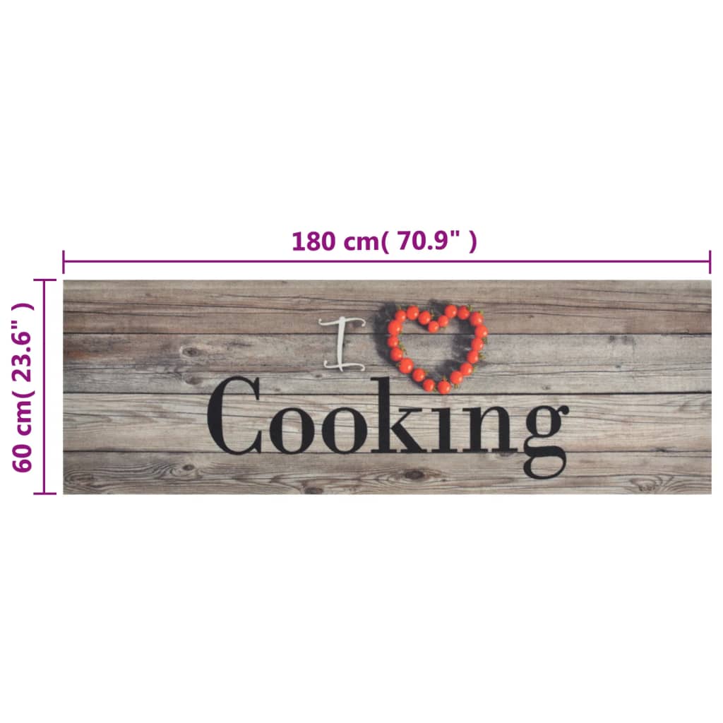 vidaXL Keittiön pestävä lattiamatto Cooking harmaa 60x180 cm sametti