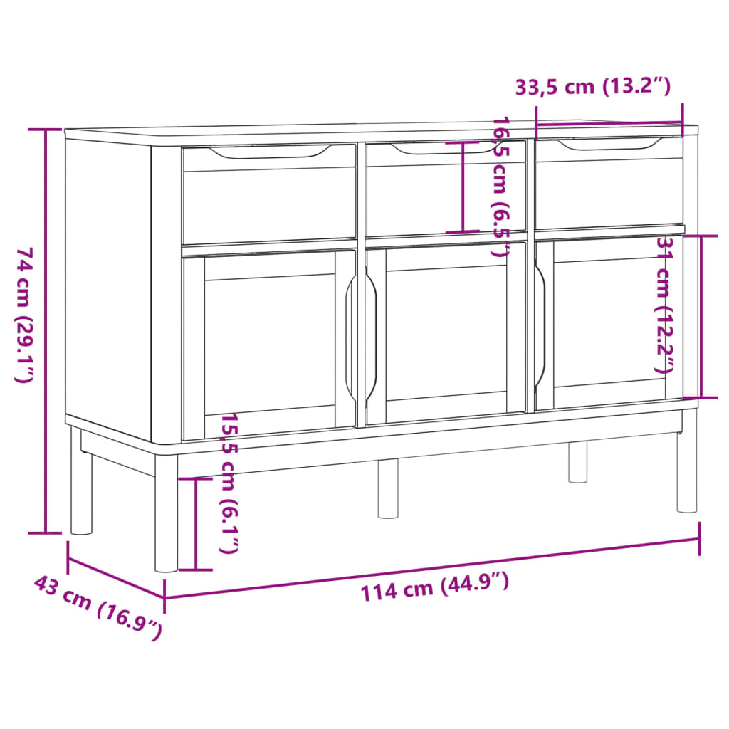 vidaXL Senkki FLORO valkoinen 114x43x74 cm täysi mänty