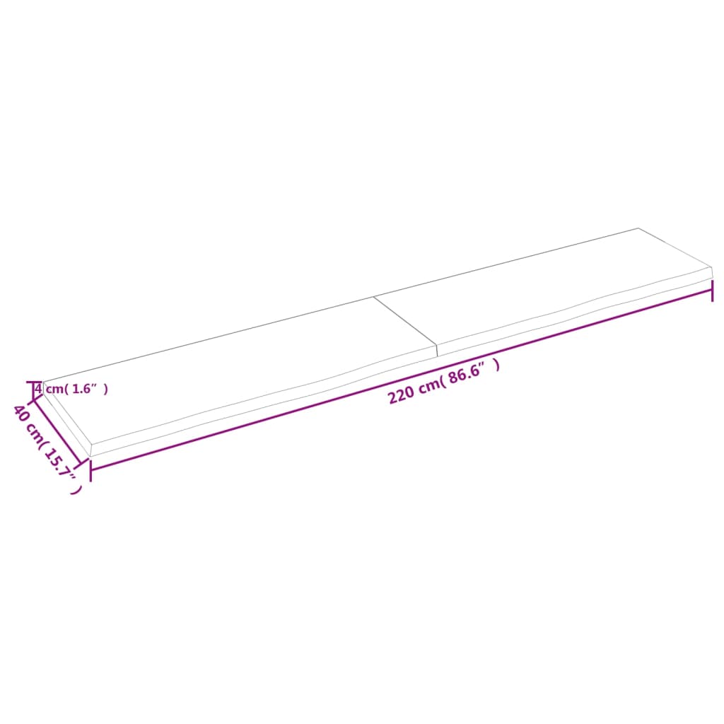 vidaXL Pöytälevy vaaleanruskea 220x40x(2-4) cm käsitelty täystammi