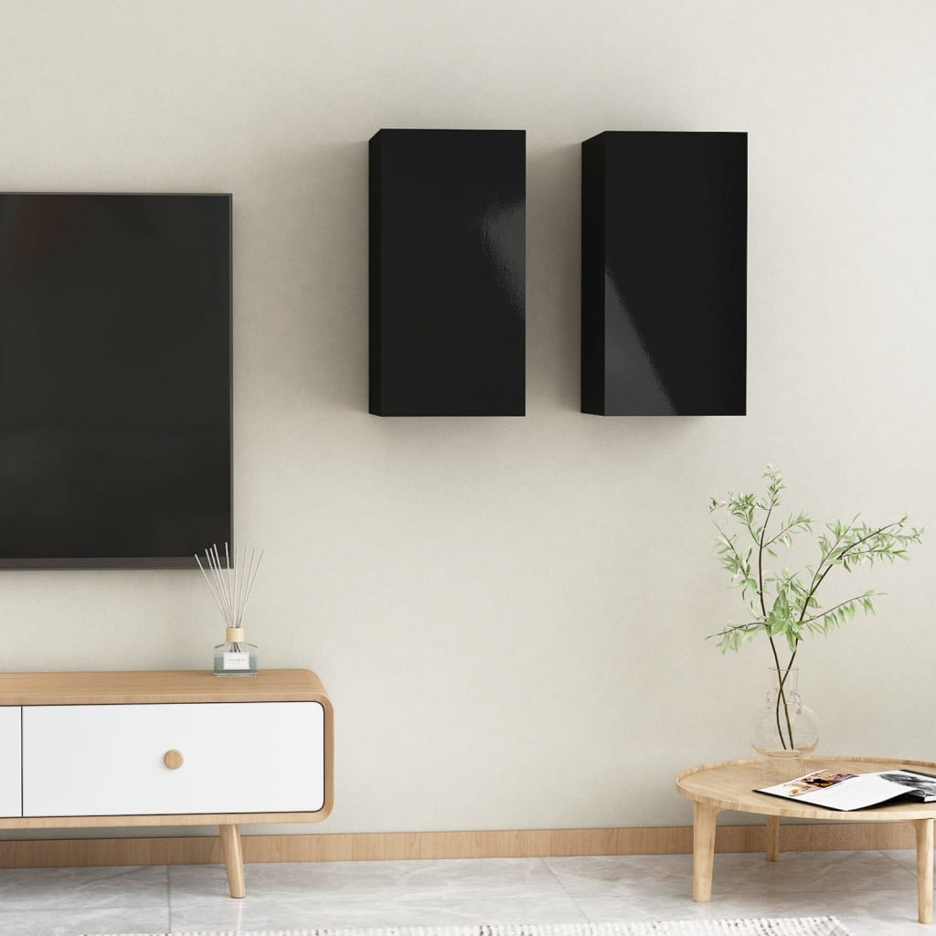 vidaXL TV-tasot 2 kpl korkeakiilto musta 30,5x30x60 cm tekninen puu