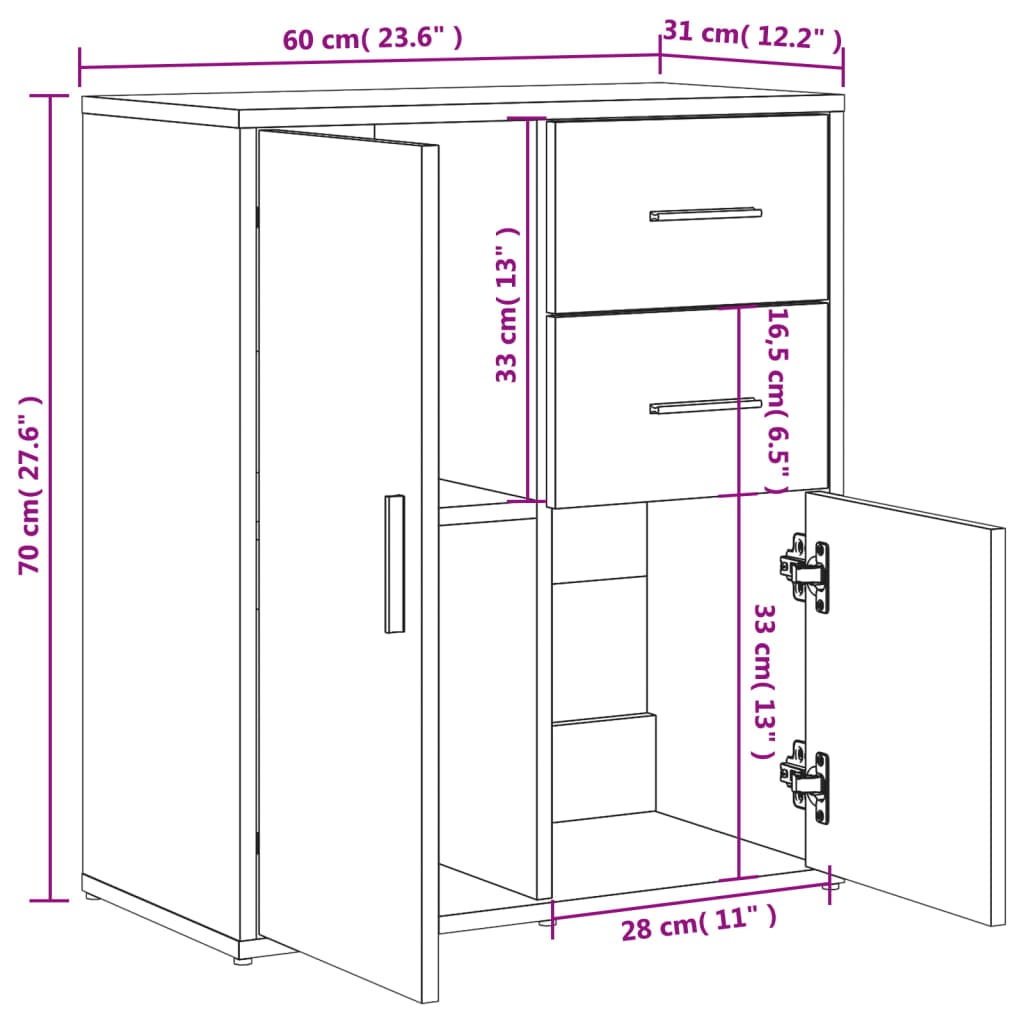 vidaXL Senkki betoninharmaa 60x31x70 cm tekninen puu