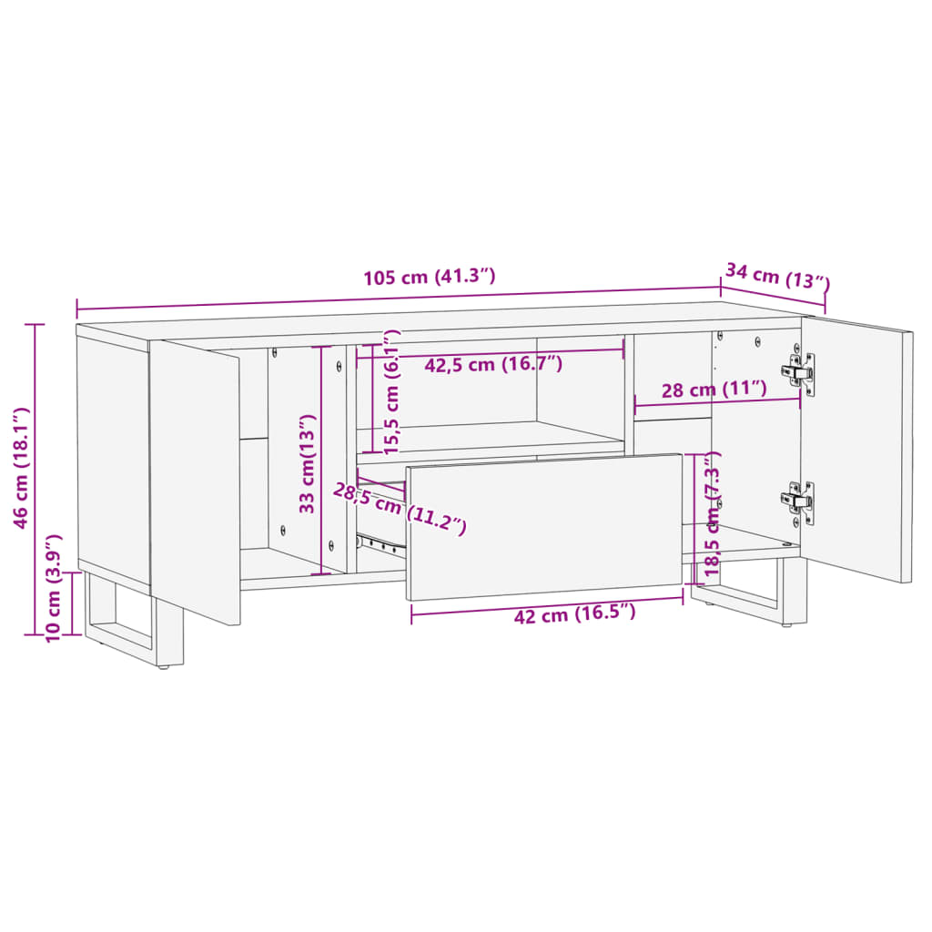 vidaXL TV-taso 100x34x46 cm täysi mangopuu