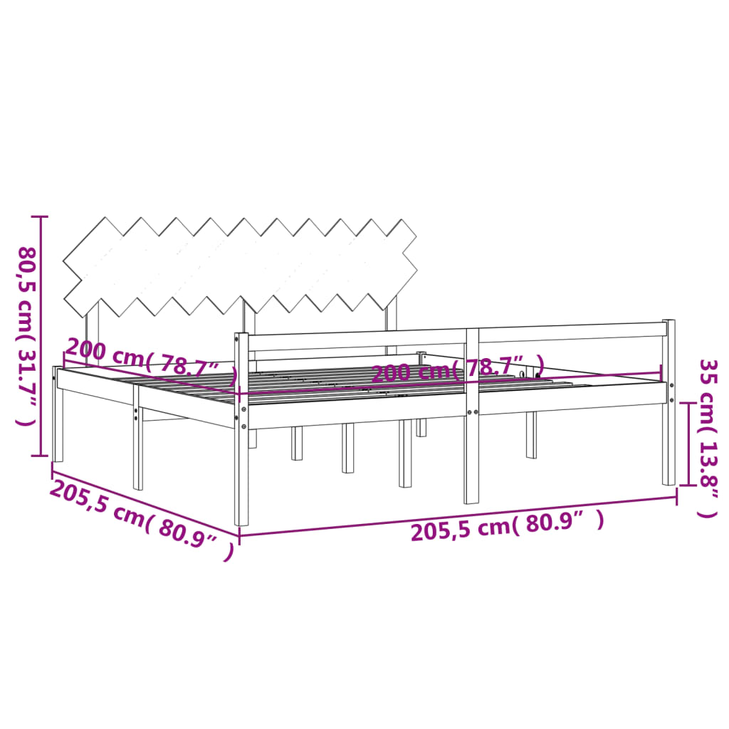 vidaXL Vanhusten sänky päädyllä musta 200x200 cm täysi puu