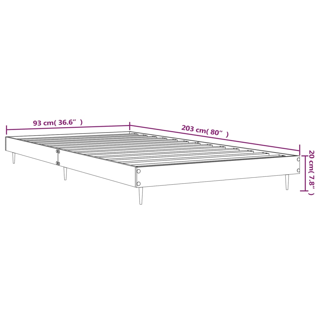 vidaXL Sängynrunko korkeakiilto valkoinen 90x200 cm tekninen puu