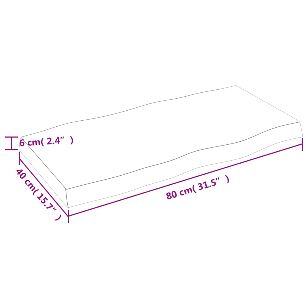 vidaXL Pöytälevy 80x40x(2-6) cm käsittelemätön täysi puu elävä reuna