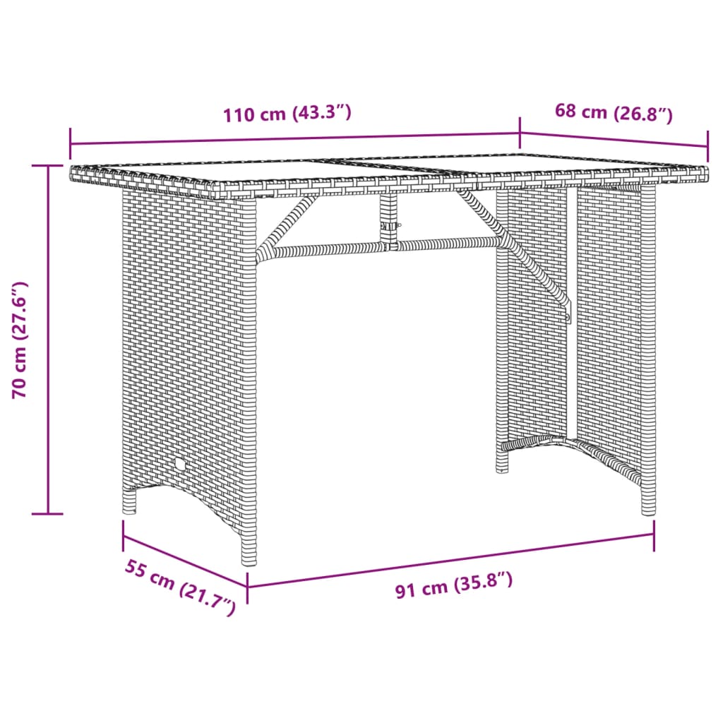 vidaXL Puutarhapöytä puulevyllä musta 110x68x70 cm polyrottinki