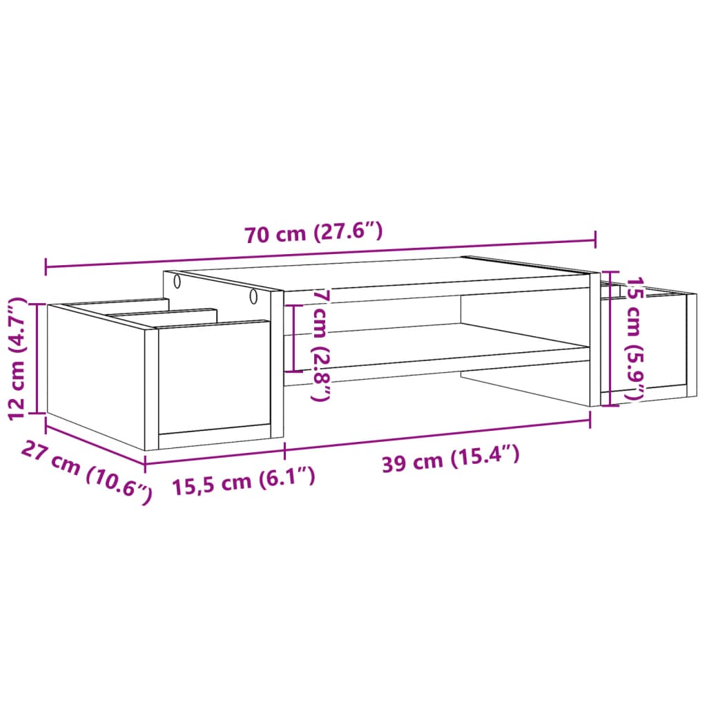 vidaXL Näyttöteline säilytystilalla savutammi 70x27x15 cm tekninen puu