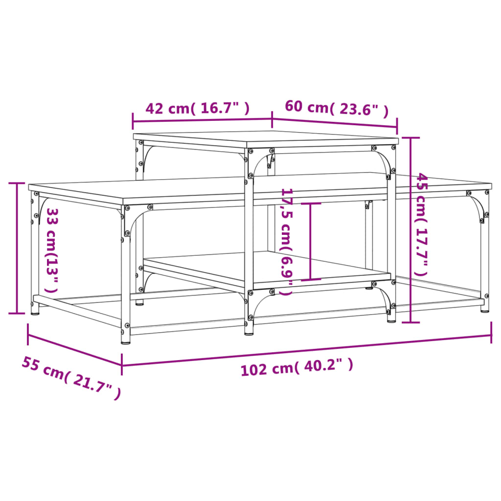 vidaXL Sohvapöytä harmaa Sonoma 102x60x45 cm tekninen puu