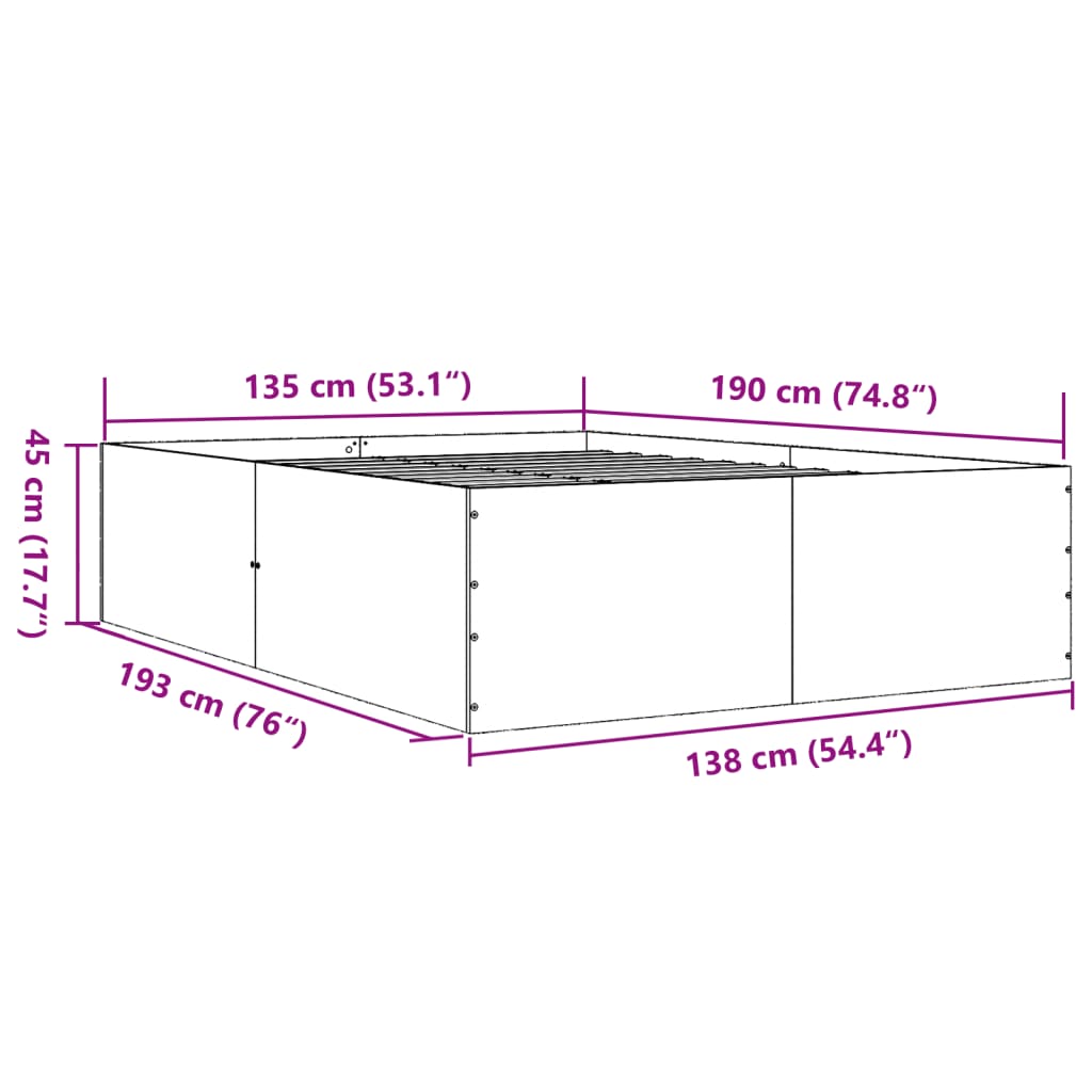 vidaXL Sängynrunko musta 135x190 cm tekninen puu