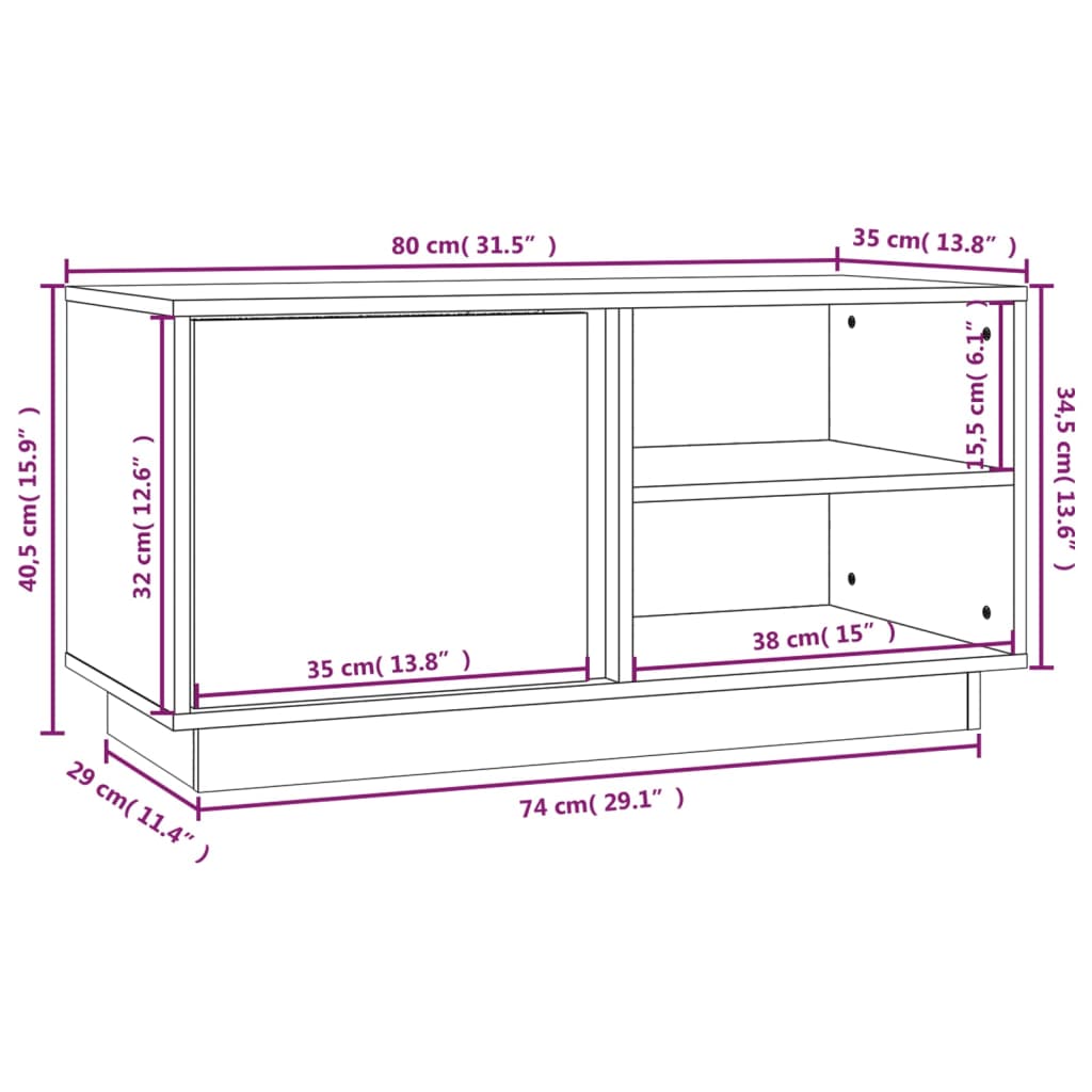 vidaXL TV-taso harmaa 80x35x40,5 cm täysi mänty