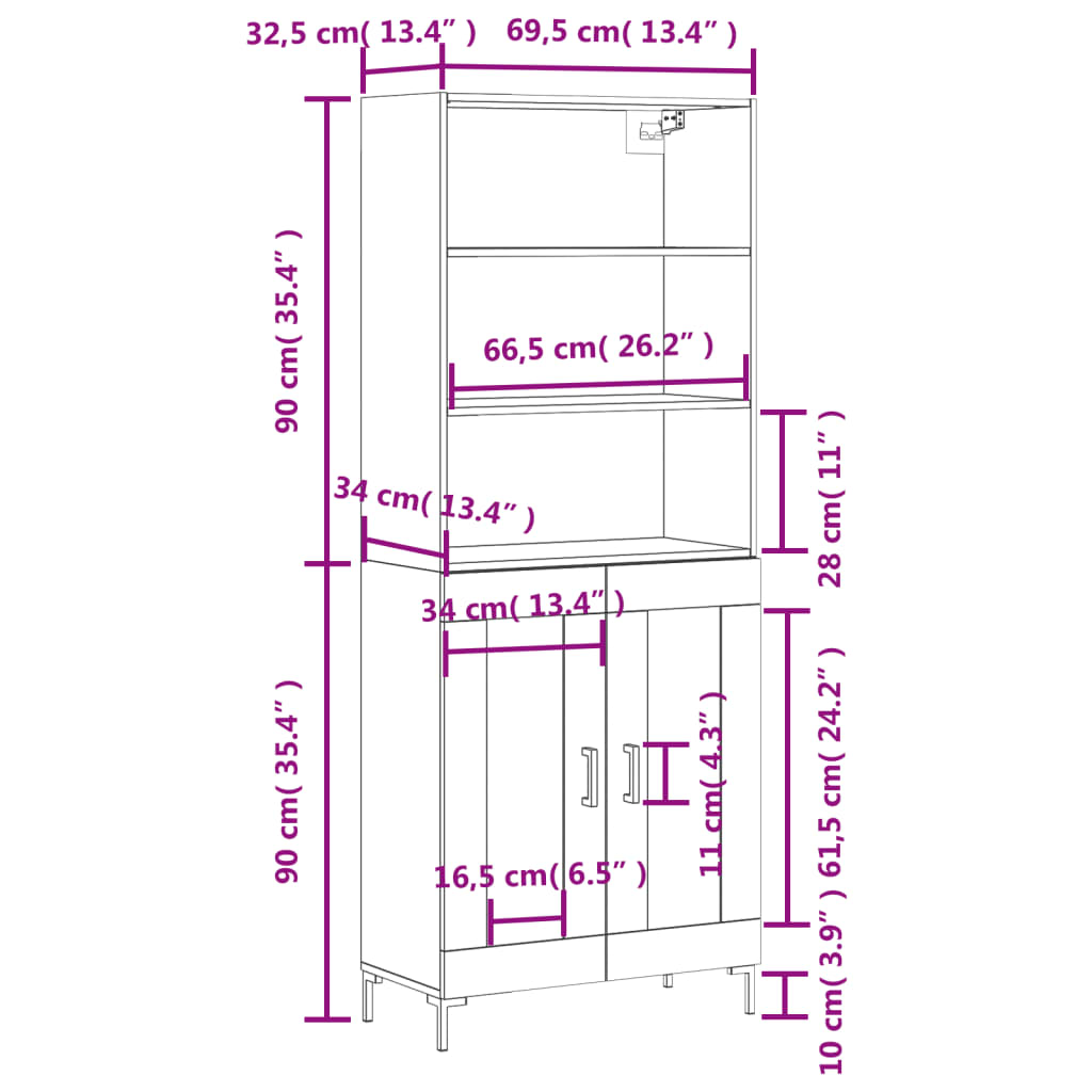 vidaXL Kaappi savutammi 69,5x34x180 cm tekninen puu