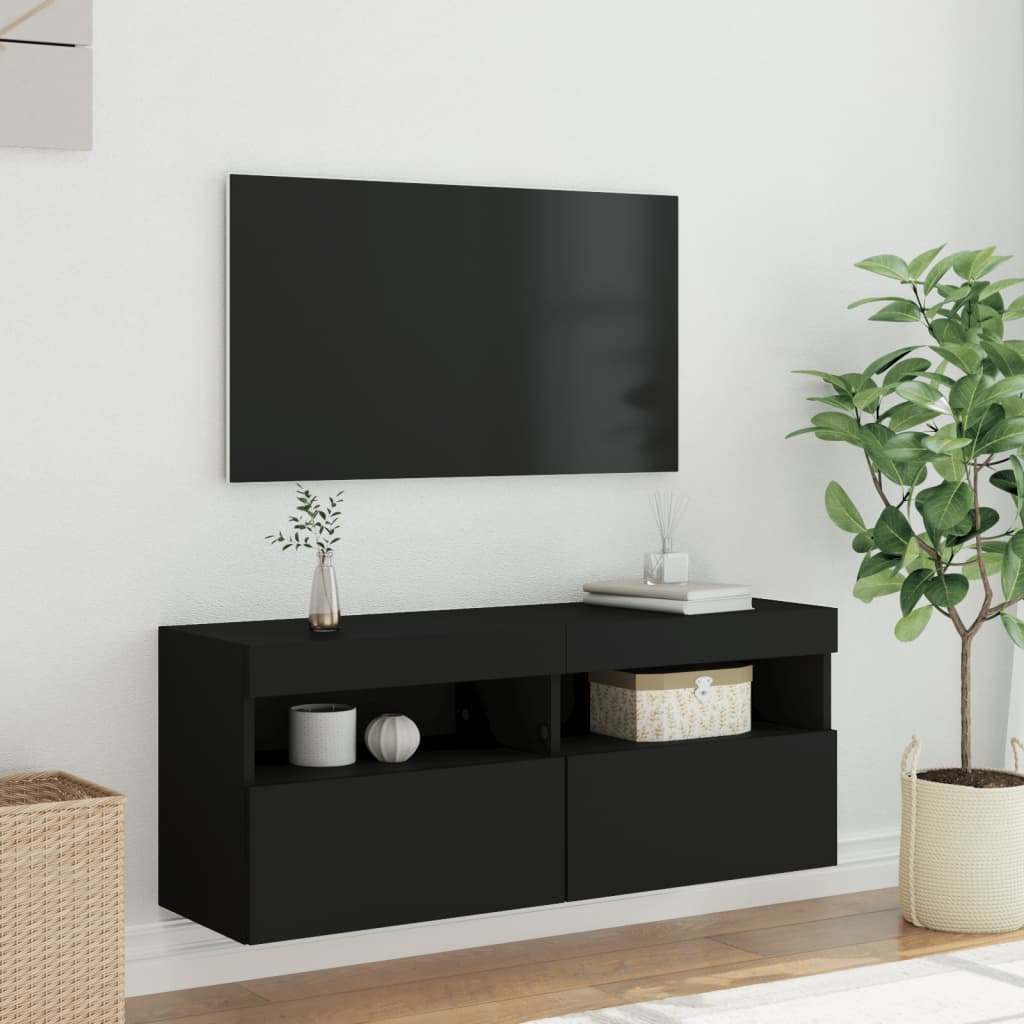 vidaXL TV-seinäkaappi LED-valoilla musta 100x30x40 cm