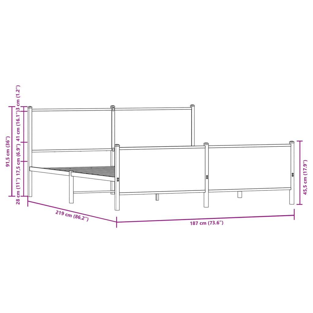 vidaXL Metallinen sängynrunko ruskea tammi 183x213 cm