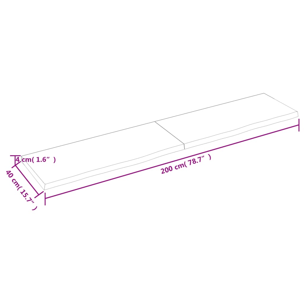 vidaXL Seinähylly 200x40x(2-4) cm käsittelemätön täysi tammi