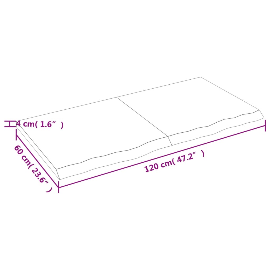 vidaXL Kylpyhuoneen työtaso v.ruskea 120x60x(2-4)cm käsitelty täyspuu