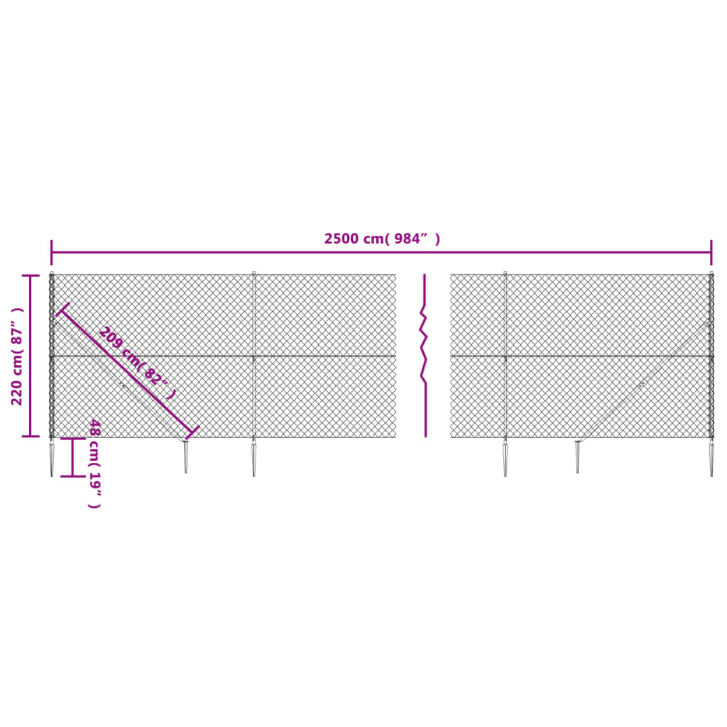 vidaXL Verkkoaita maapiikeillä hopea 2,2x25 m