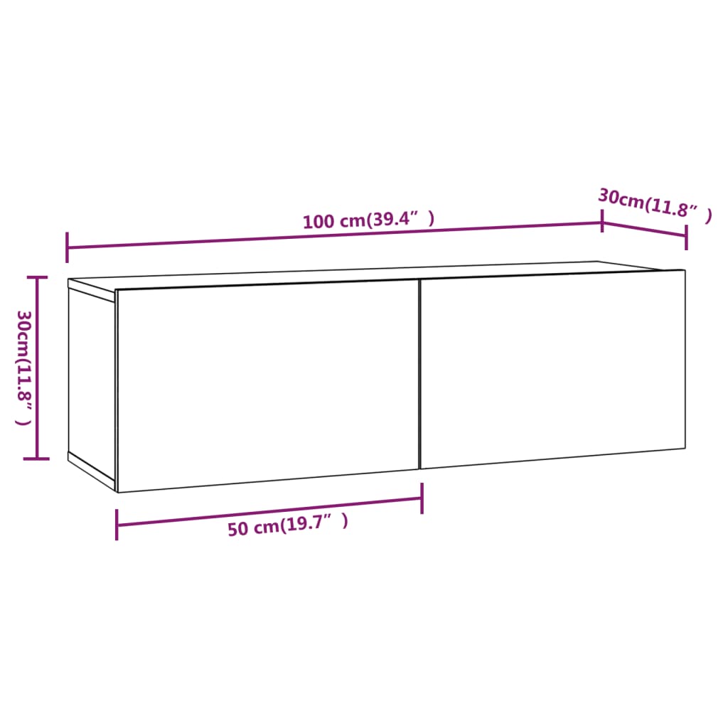 vidaXL TV-seinäkaapit 2 kpl harmaa Sonoma 100x30x30 cm tekninen puu