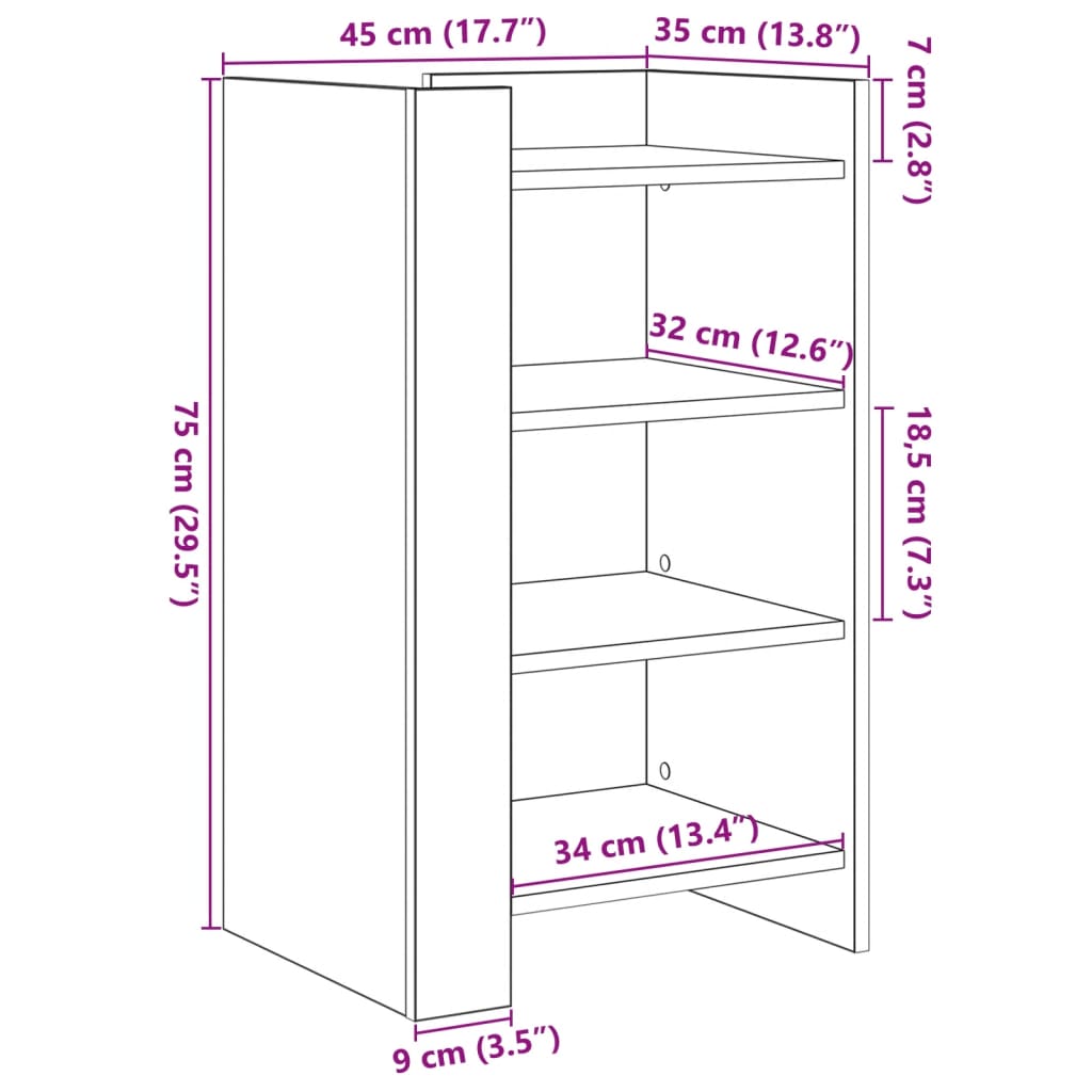 vidaXL Senkki harmaa Sonoma 45x35x75 cm tekninen puu